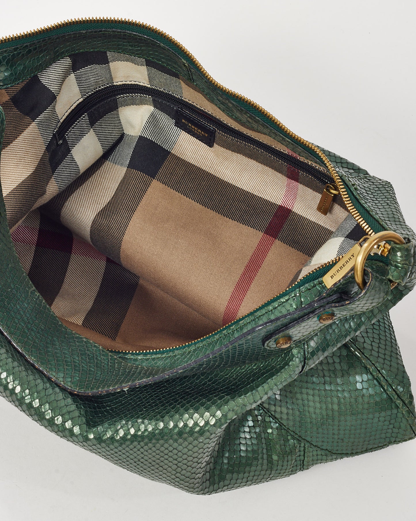 Burberry Metallic Green Python Hobo Shoulder Bag