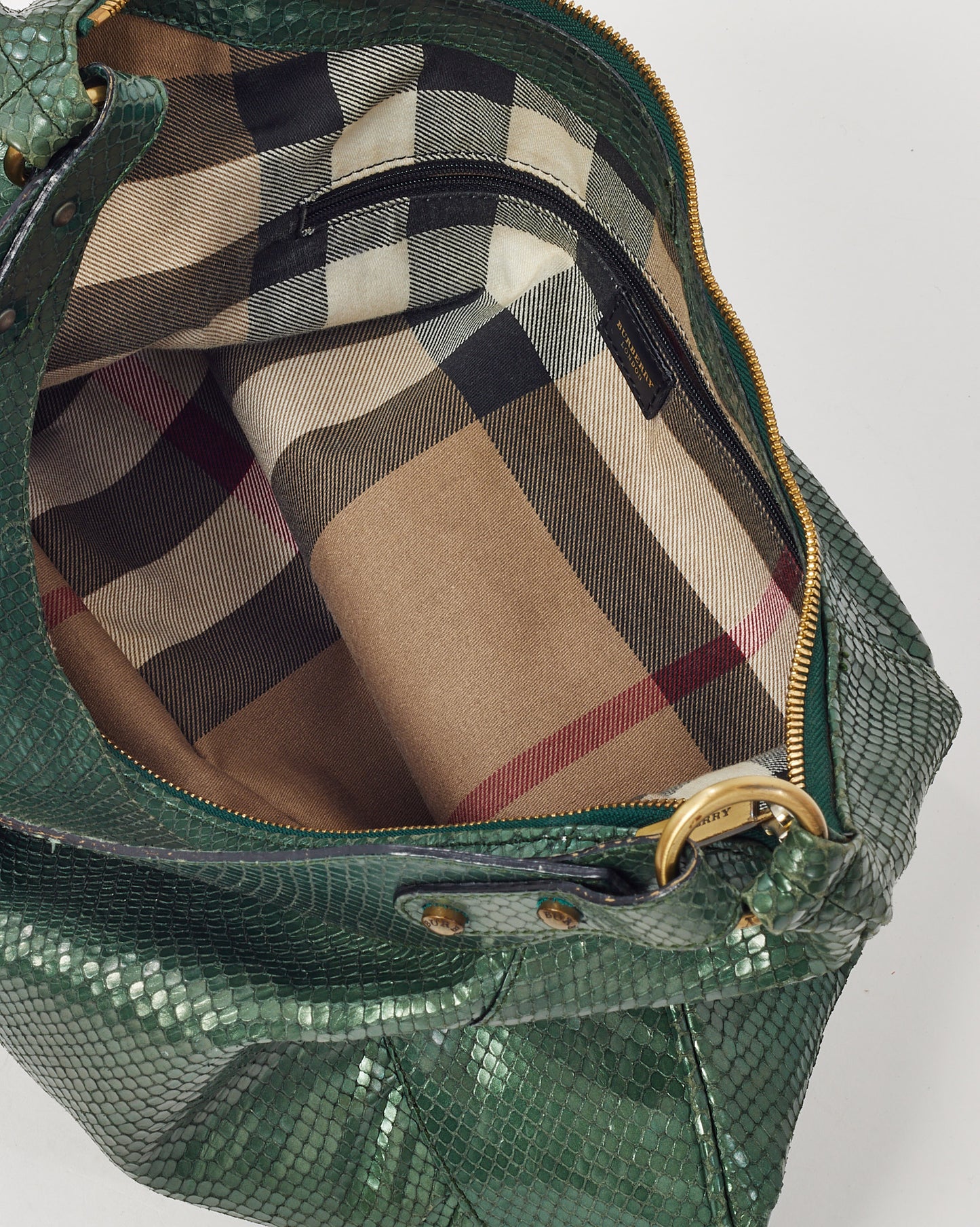 Burberry Metallic Green Python Hobo Shoulder Bag