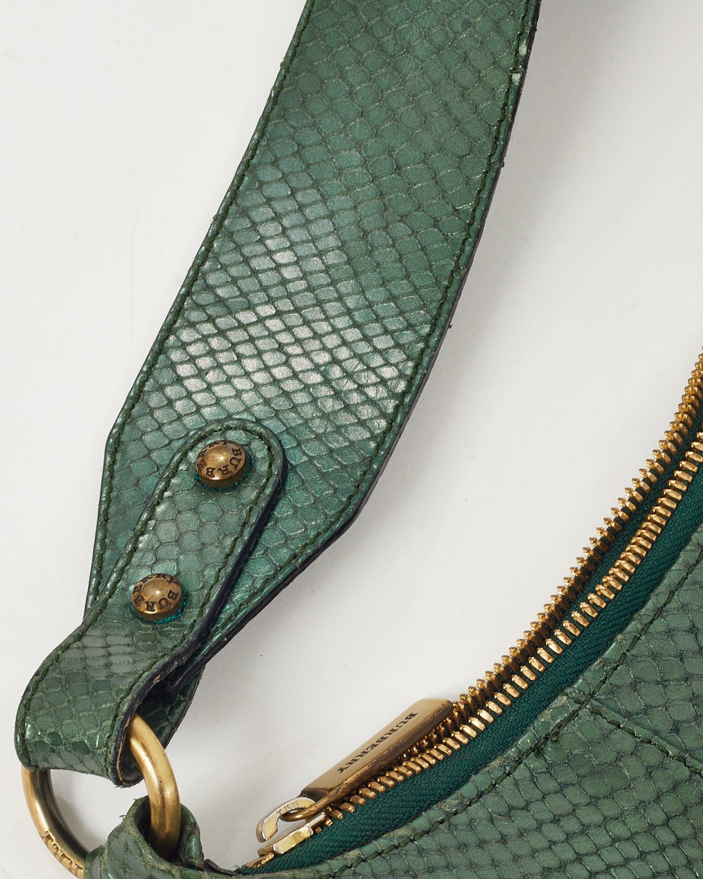 Burberry Metallic Green Python Hobo Shoulder Bag