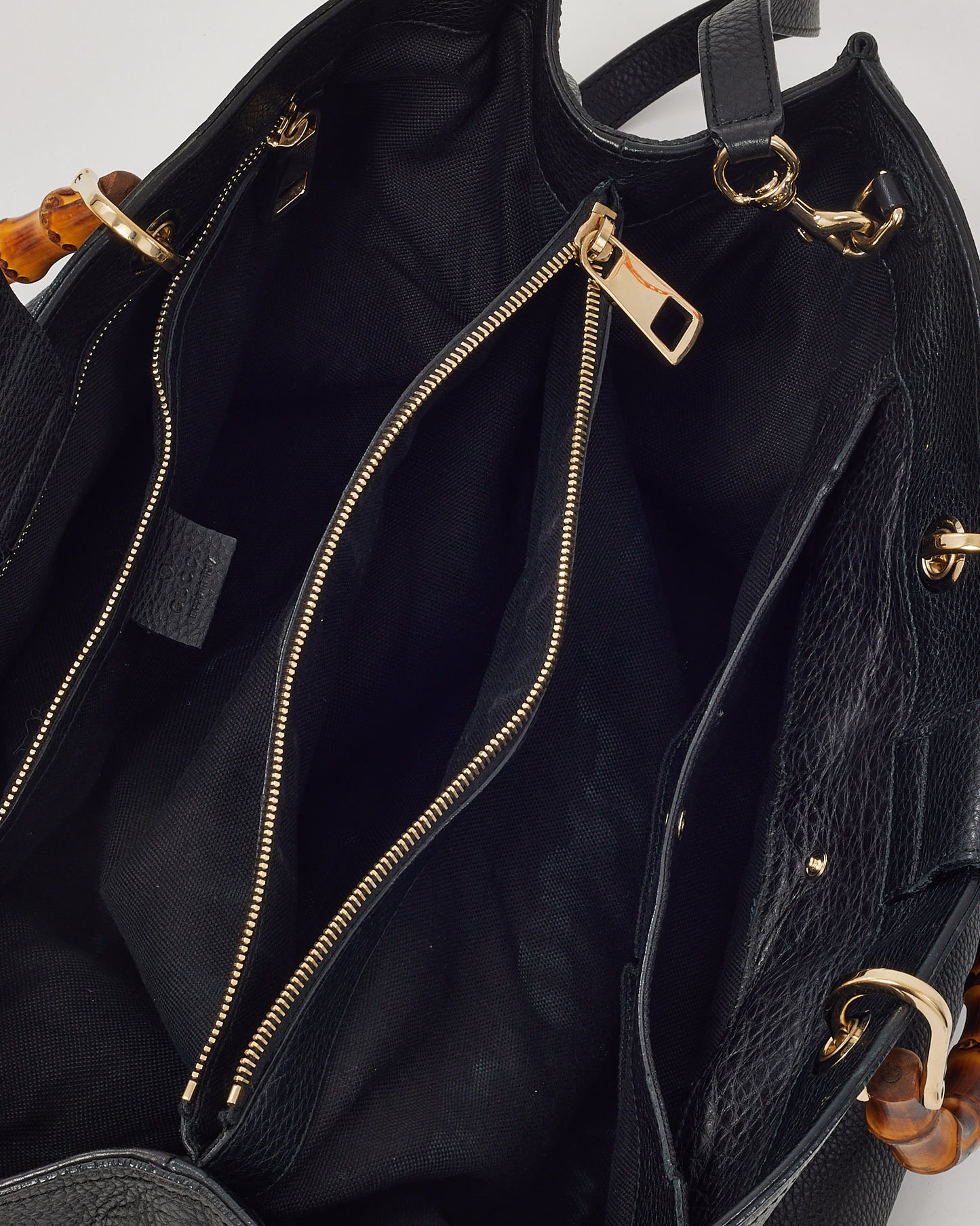 Gucci Black Pebbled Calfskin Leather Large Bamboo Handle Shopper Tote with Strap