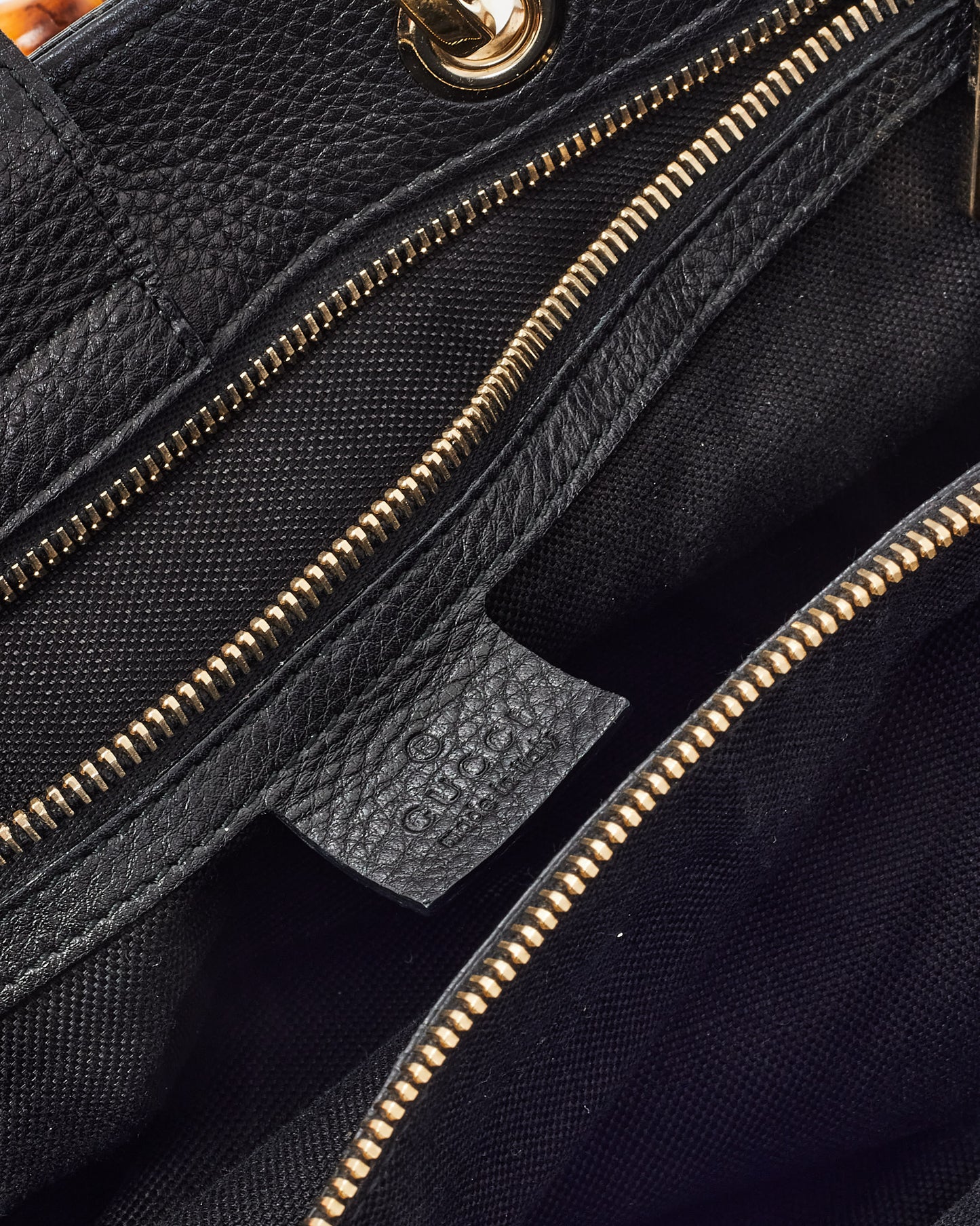 Gucci Black Pebbled Calfskin Leather Large Bamboo Handle Shopper Tote with Strap