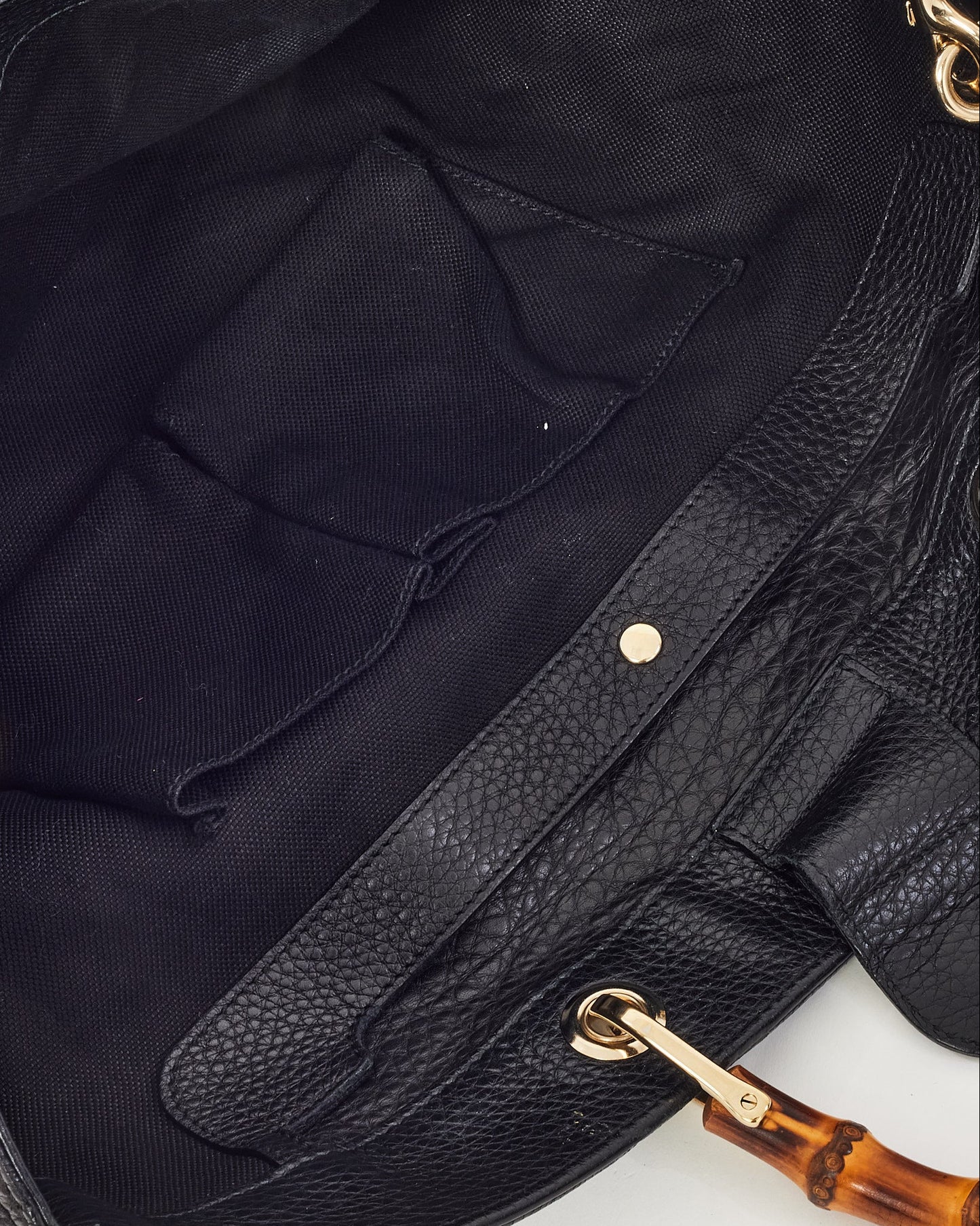 Gucci Black Pebbled Calfskin Leather Large Bamboo Handle Shopper Tote with Strap