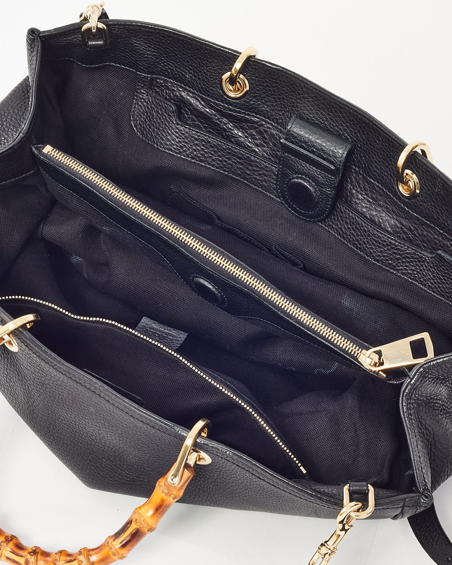 Gucci Black Pebbled Calfskin Leather Large Bamboo Handle Shopper Tote with Strap