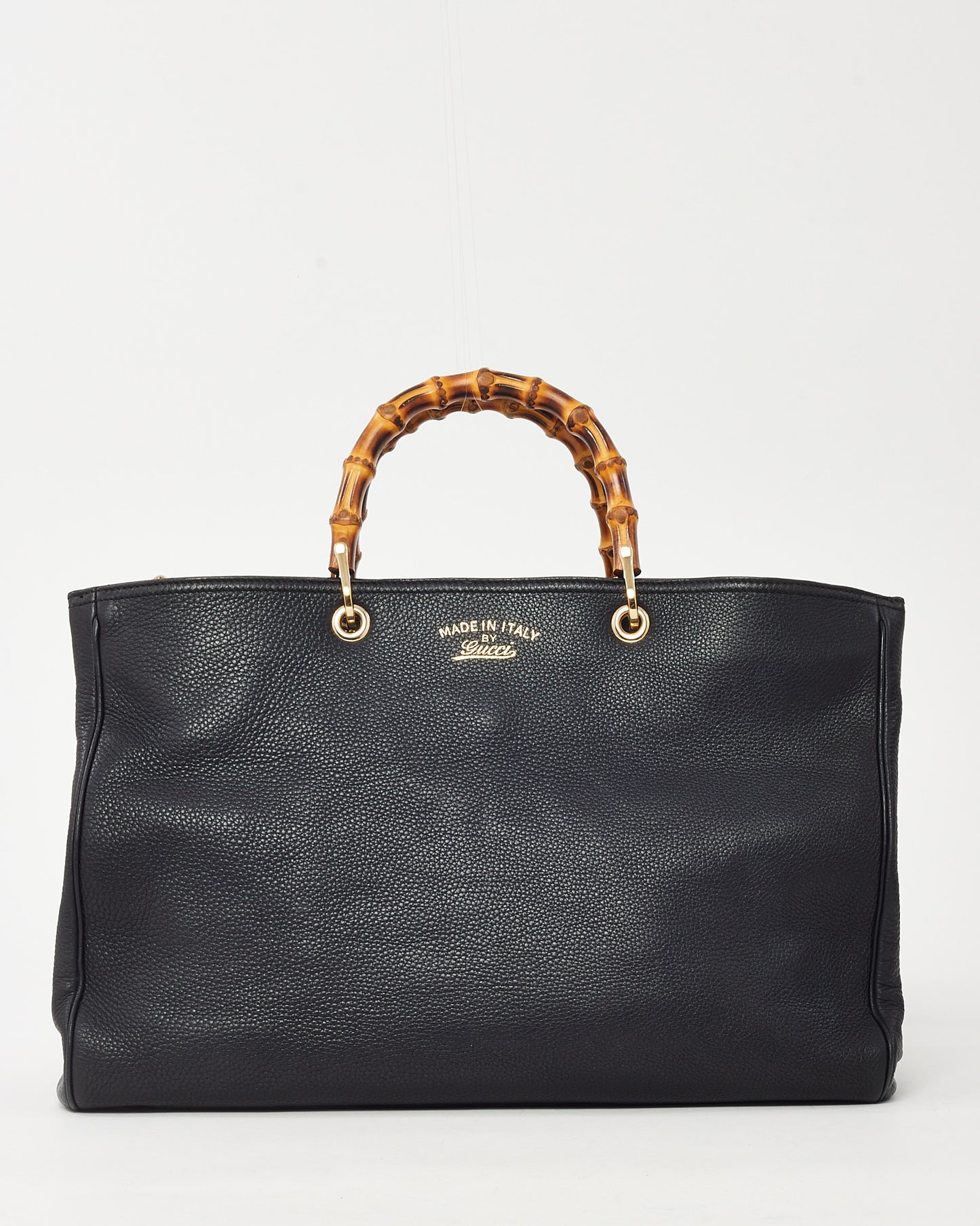 Gucci Black Pebbled Calfskin Leather Large Bamboo Handle Shopper Tote with Strap