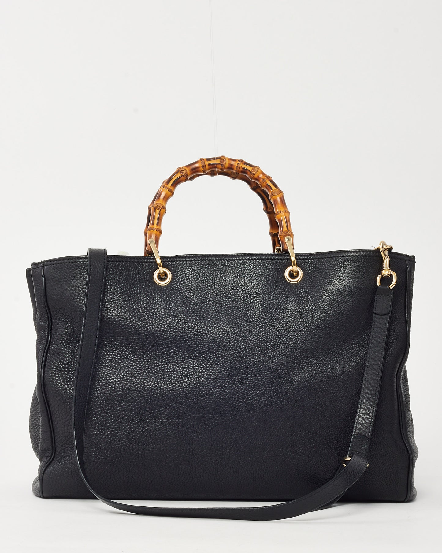 Gucci Black Pebbled Calfskin Leather Large Bamboo Handle Shopper Tote with Strap