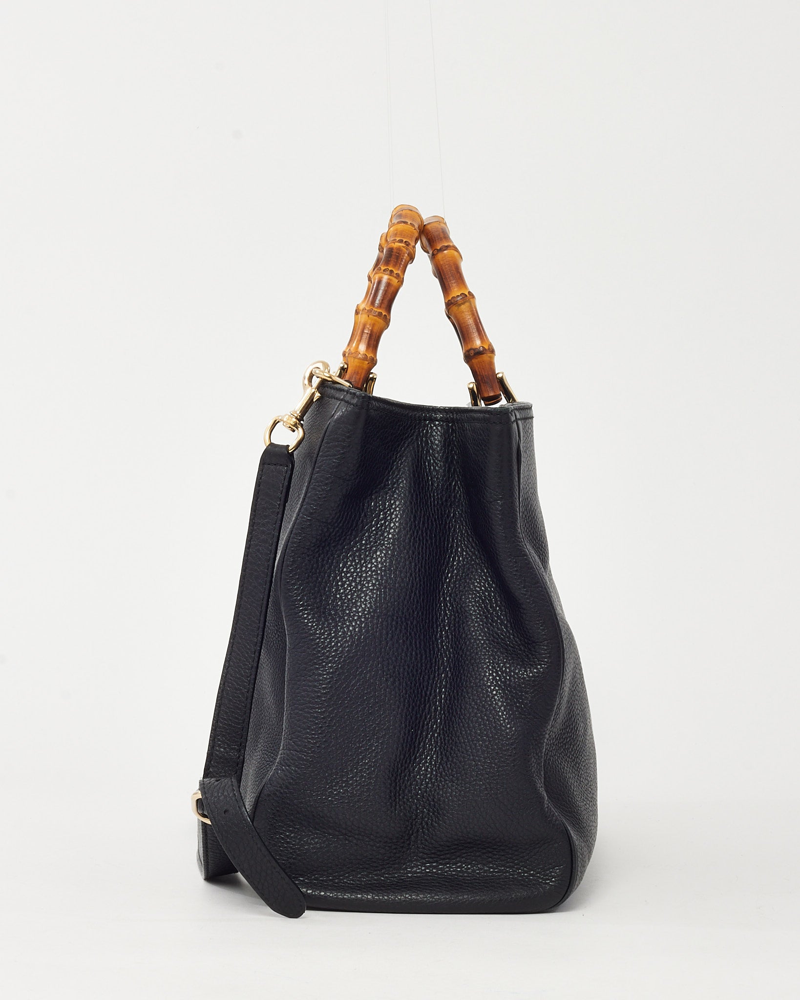 バッグ Rare GUCCI Leather Wood Handle Tote Bag Buy Gucci Black Pebbled Calfskin Leather Large Bamboo Handle