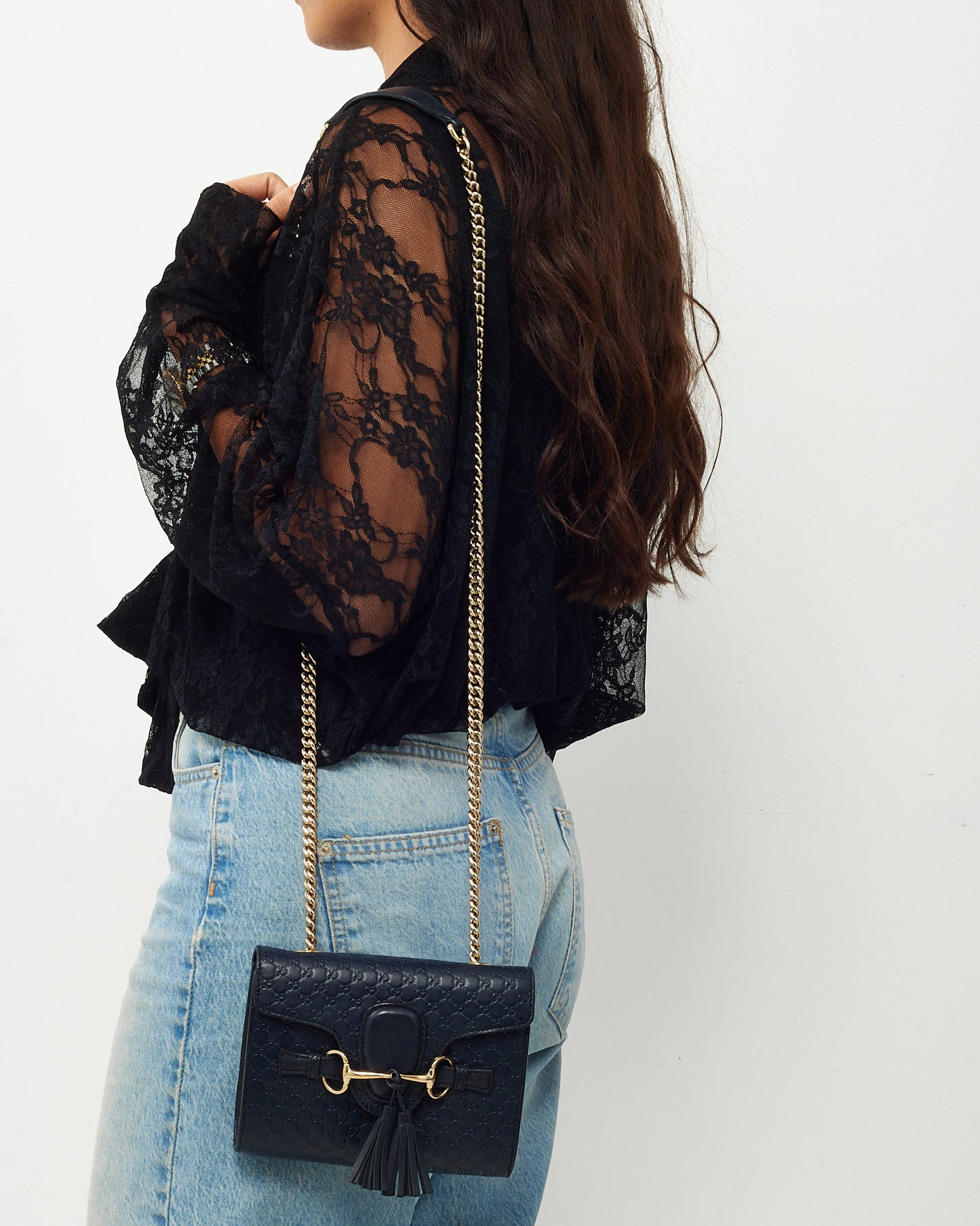 Sac bandoulière Gucci Emily WOC en cuir Microguccissima bleu