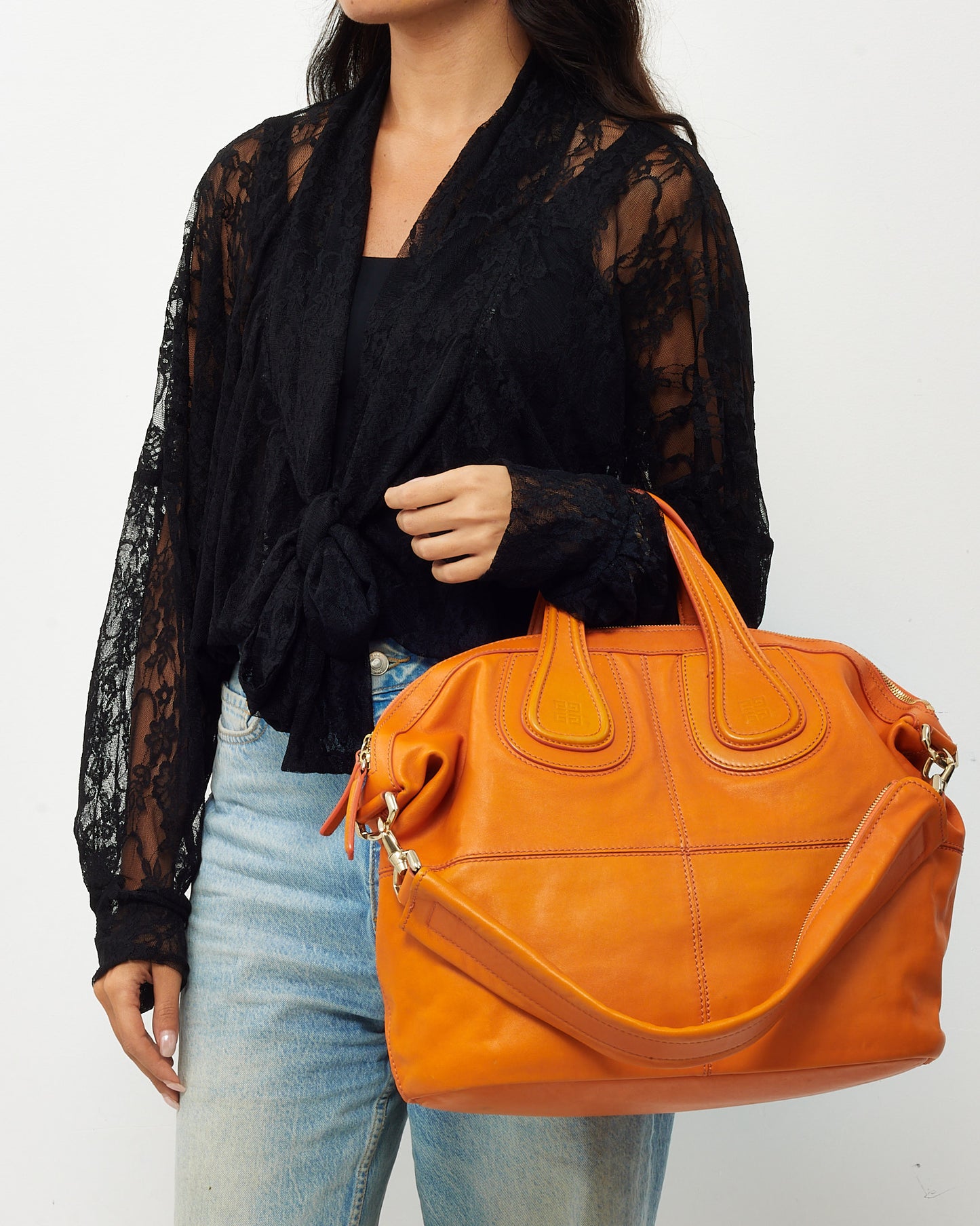 Givenchy Orange Calf Leather Medium Nightingale Bag with Strap