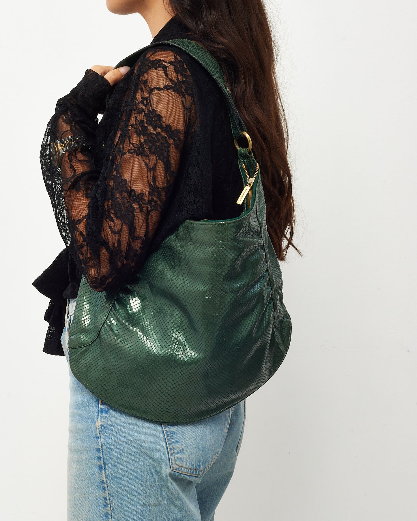 Burberry Metallic Green Python Hobo Shoulder Bag