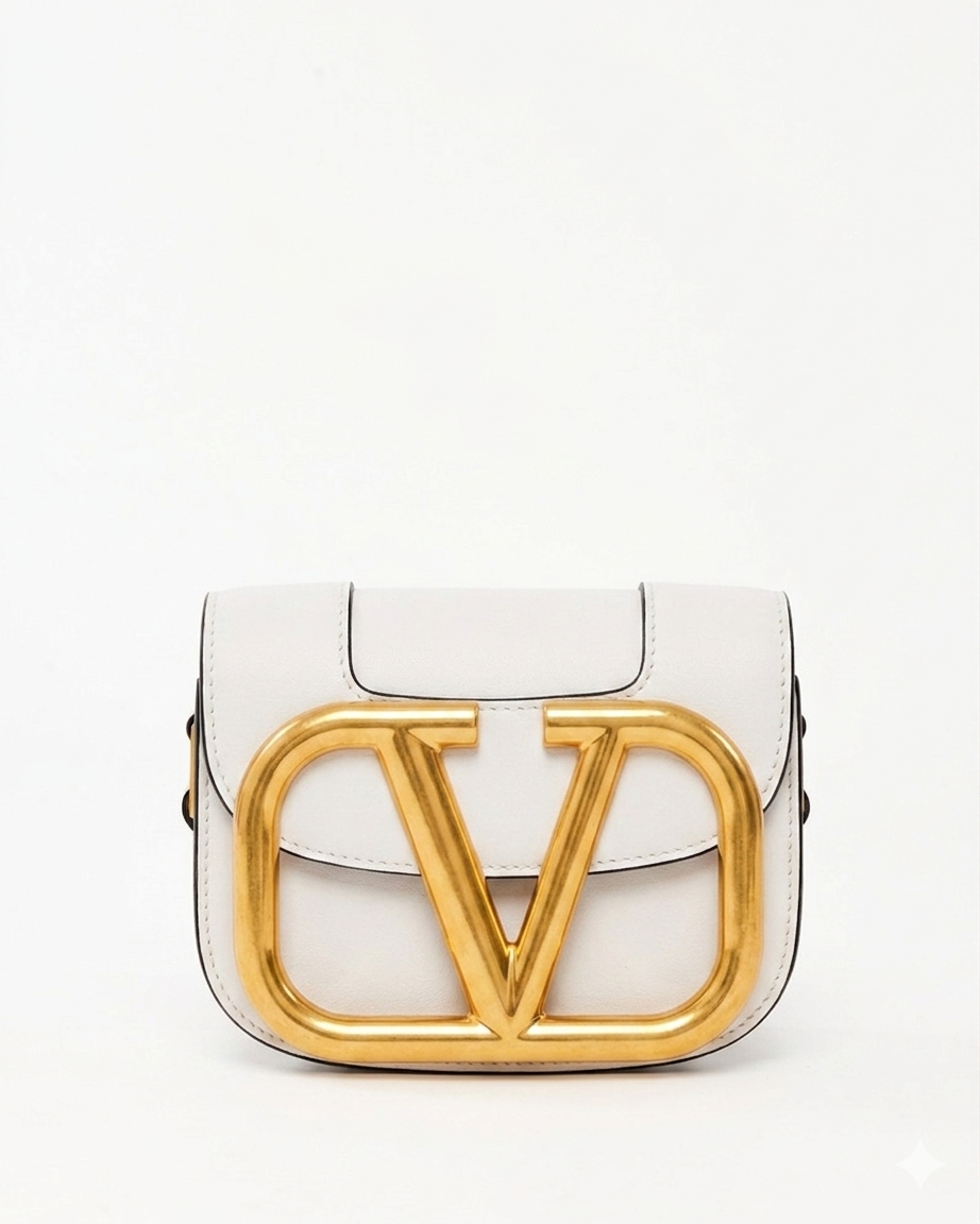 Valentino White Calfskin Leather Small SuperVee Logo Crossbody Bag