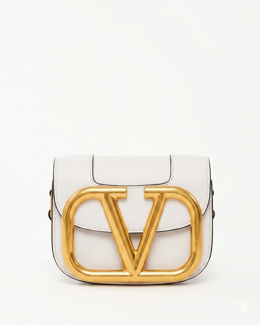 Valentino White Calfskin Leather Small SuperVee Logo Crossbody Bag