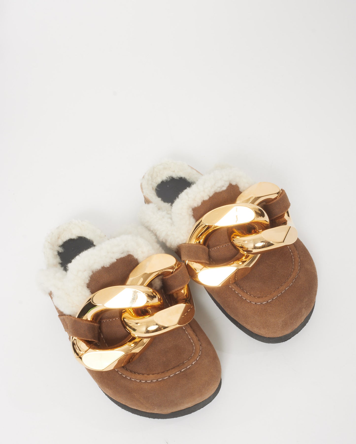 JW Anderson Brown Suede & Shearling Gold Chain Mule - 35