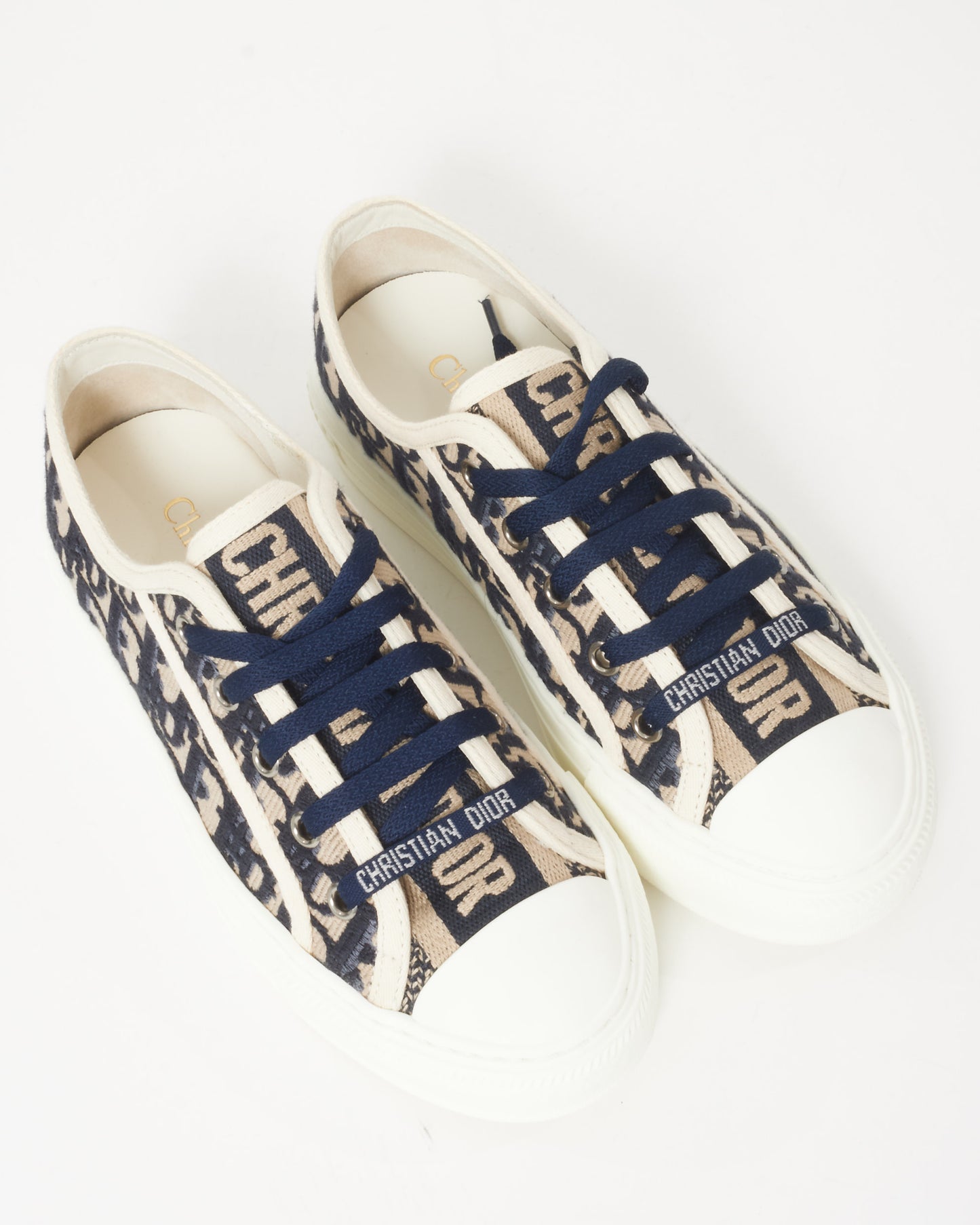 Dior Blue & Cream Oblique Canvas Walk'N'Dior Low Top Sneakers - 35.5