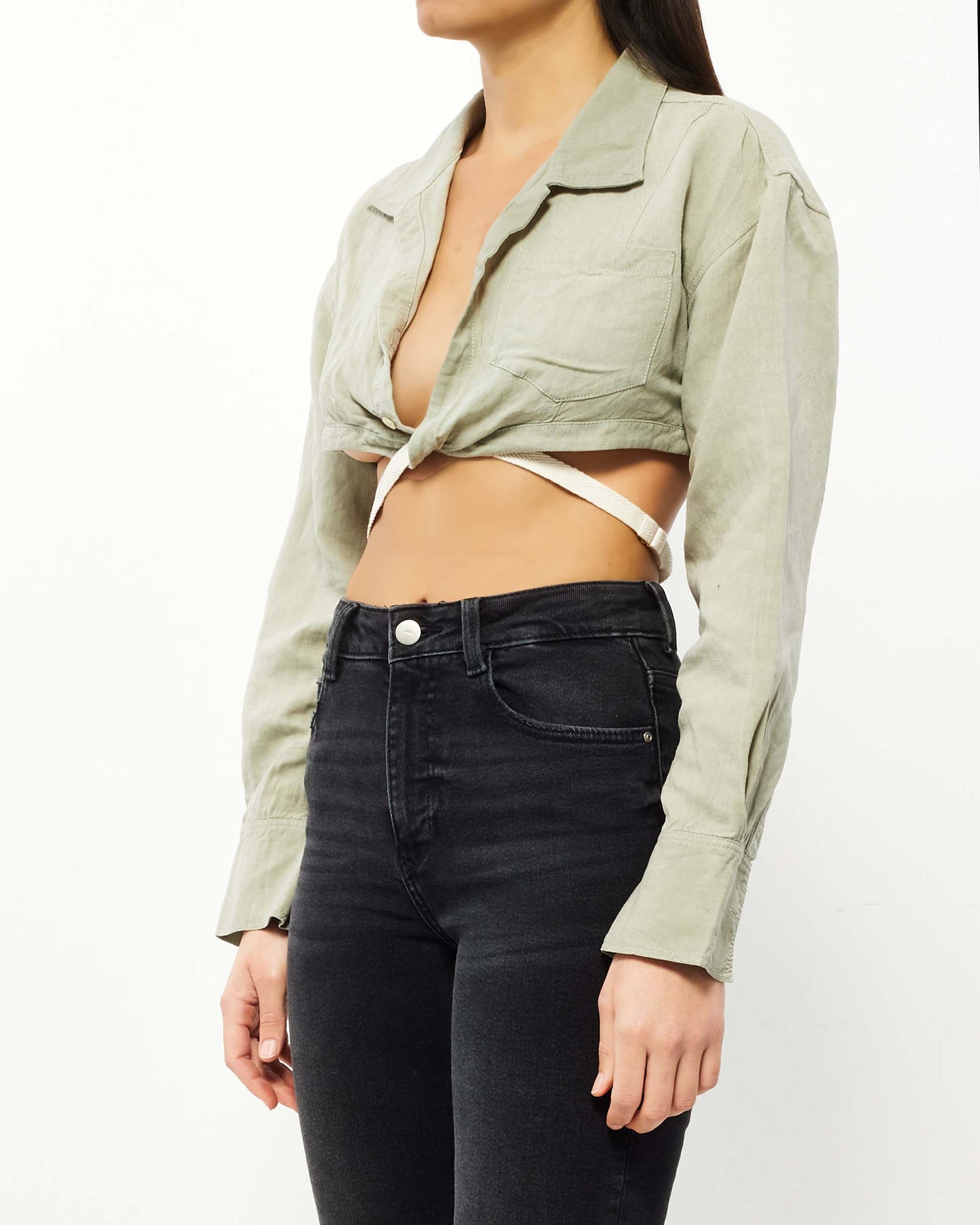 Jacquemus Green Linen Cropped Utility Blouse - 36
