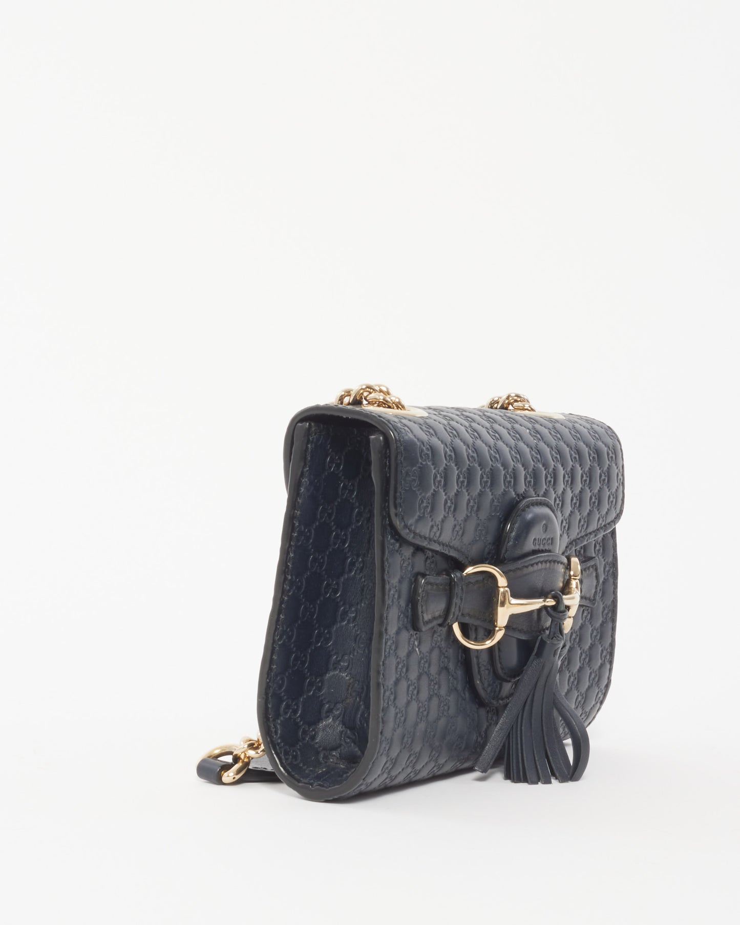 Gucci Navy Guccissima Leather Emily Chain Crossbody Bag
