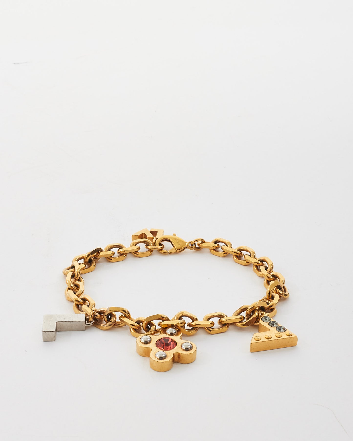 Louis Vuitton Gold & Red/Multi Crystal Love Letters Timeless Charm Bracelet
