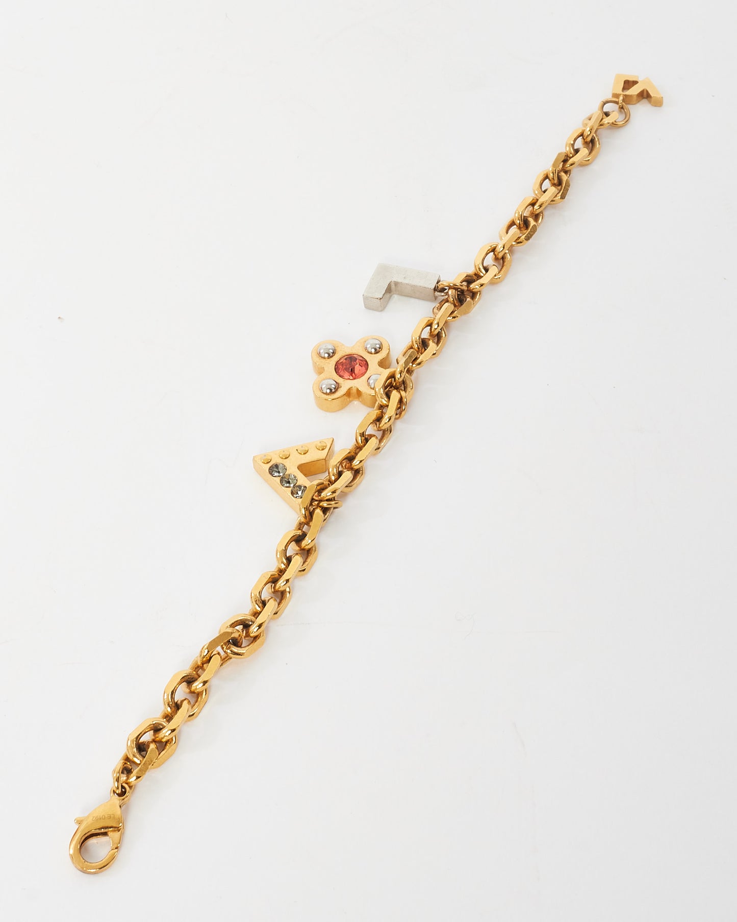 Louis Vuitton Gold & Red/Multi Crystal Love Letters Timeless Charm Bracelet