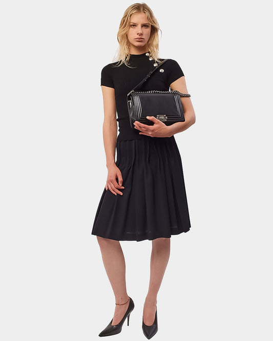 Chanel Black Crepe Pleated Skirt - 36