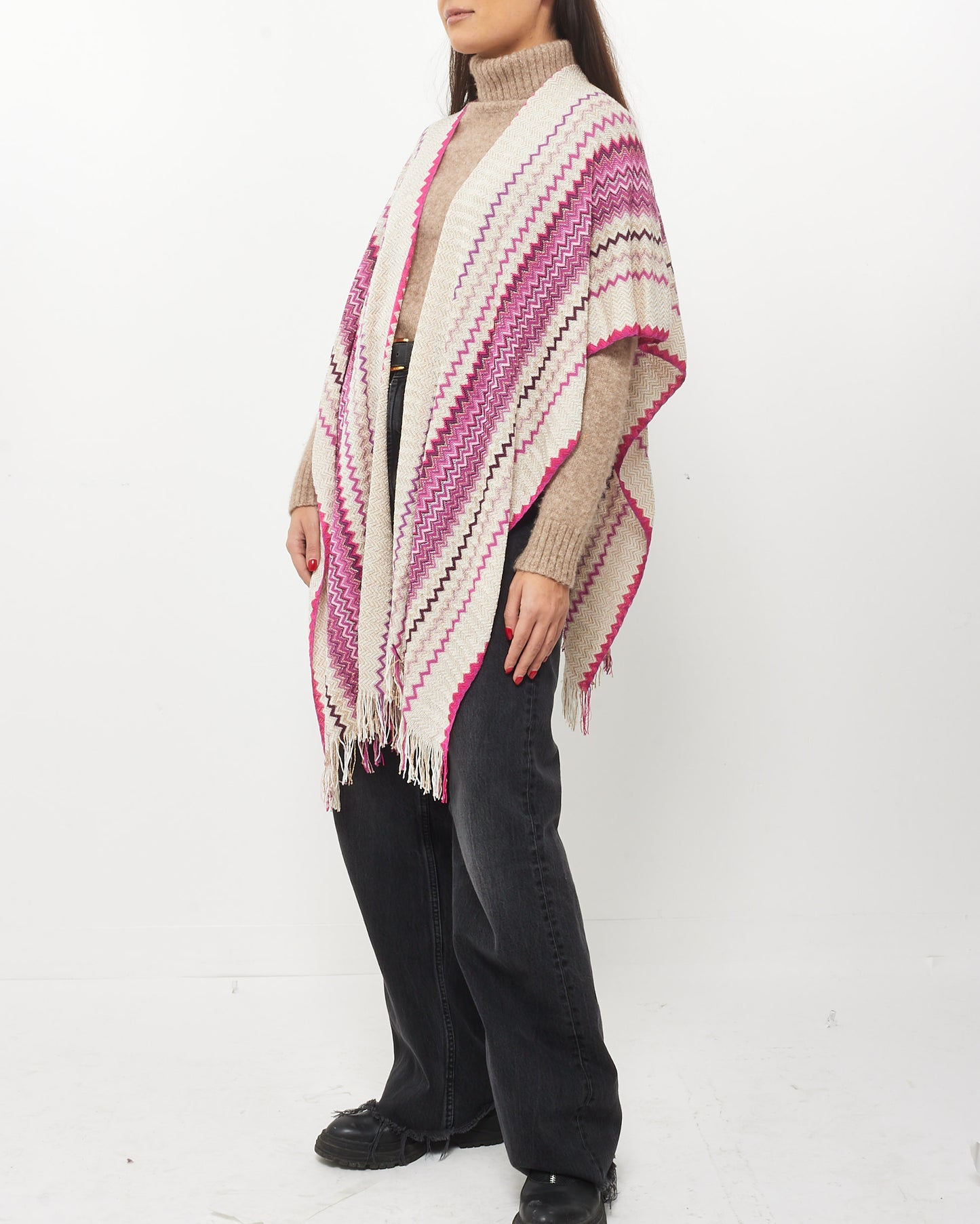 Missoni Pink Purple White & Gold Sparkle Knit Shawl Cape