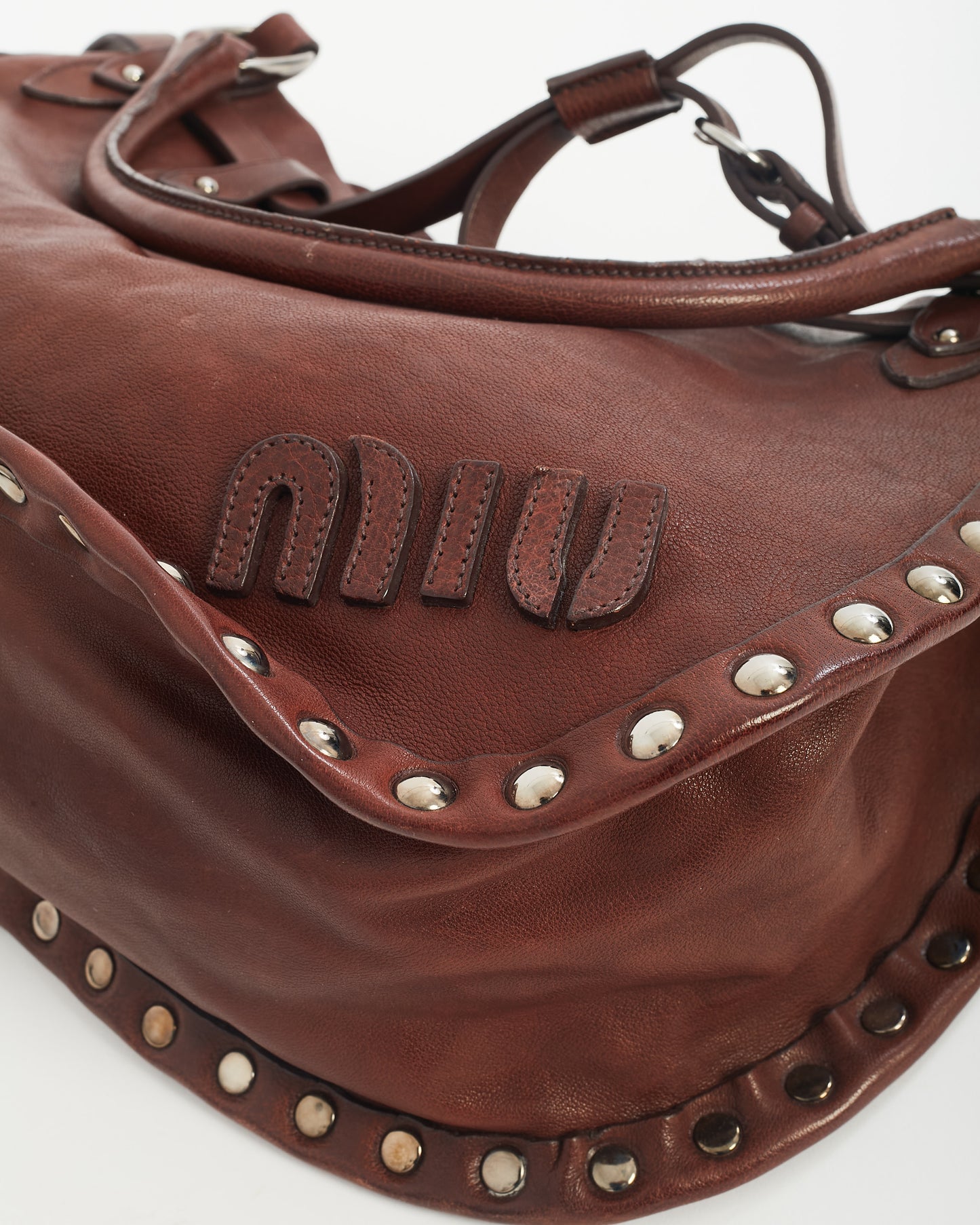 Miu Miu Brown Leather Studded Shoulder Bag