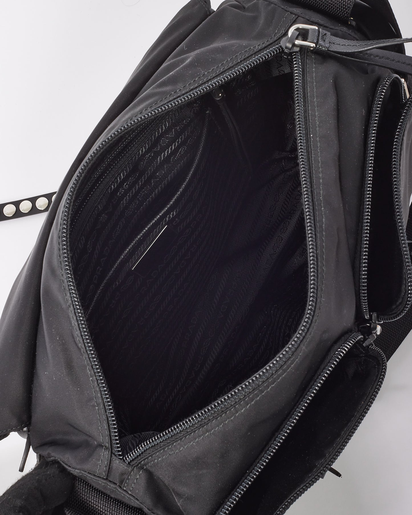 Prada Black New Vela Nylon Studded Messenger Bag