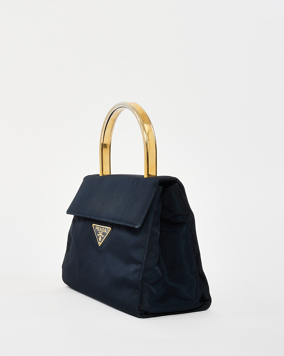 Prada Vintage Black Nylon & Gold Top Handle Bag