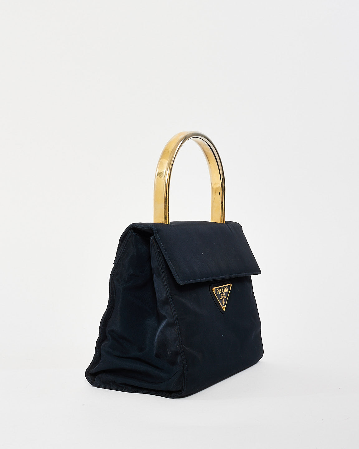 Prada Vintage Black Nylon & Gold Top Handle Bag