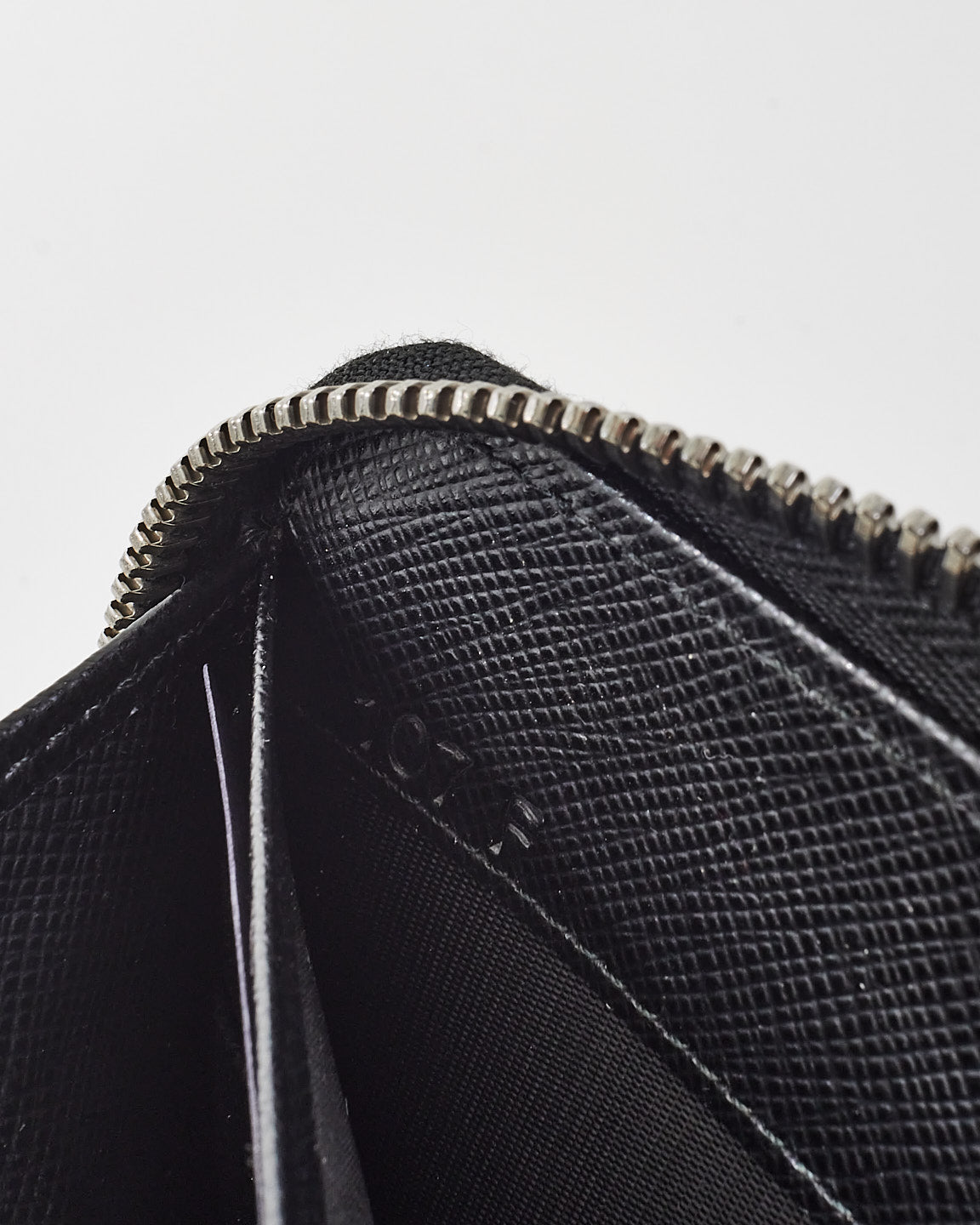 Prada Black & Blue Saffiano Leather Logo Patch Long Zip Wallet