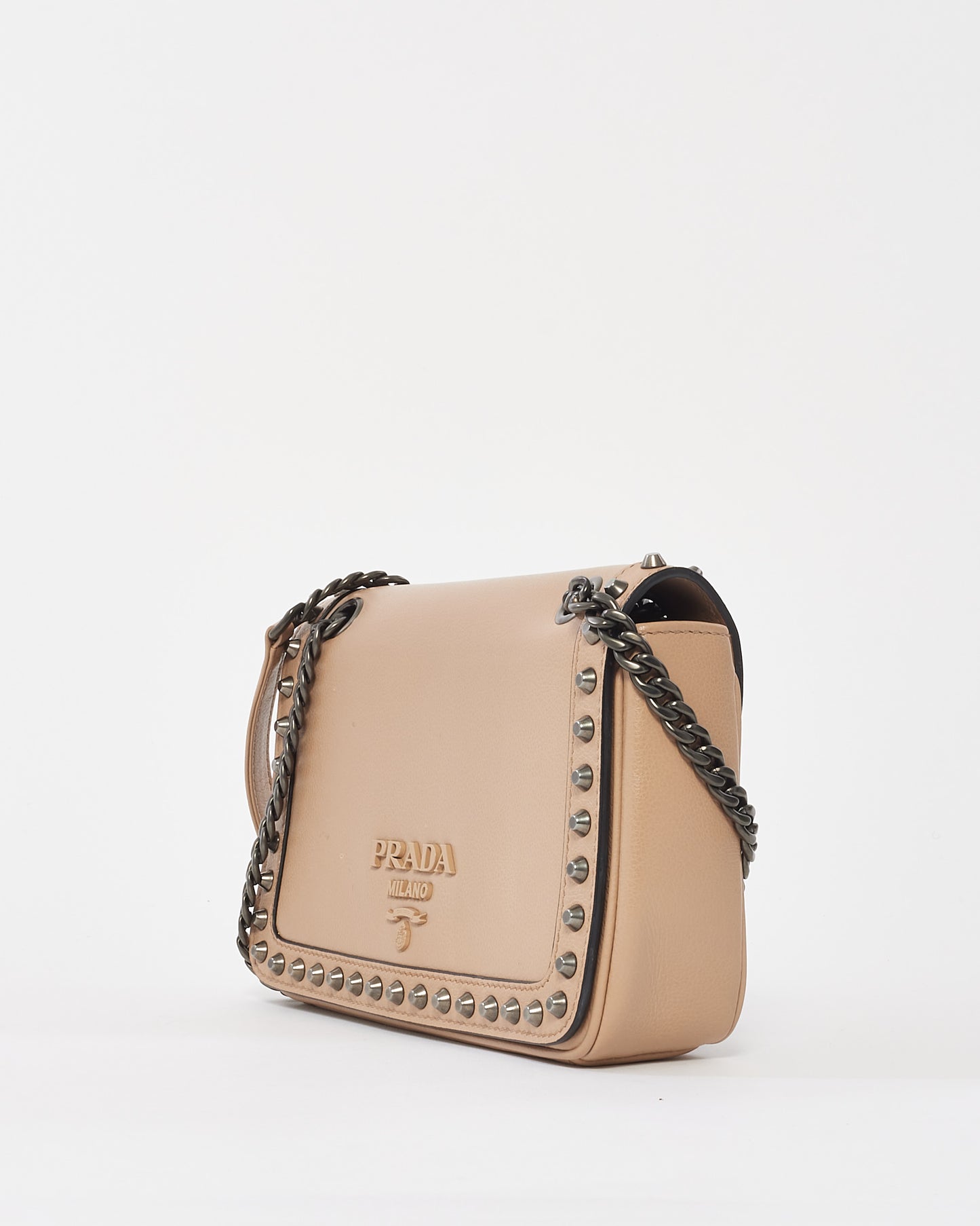 Prada Blush Pink Leather Pattina Glace Studded Crossbody Bag