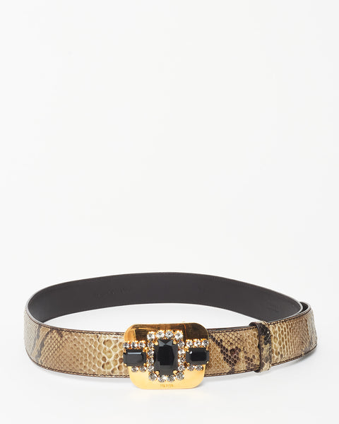 Buy Prada Army Green Python & Embellished Belt - 20  display picture 1