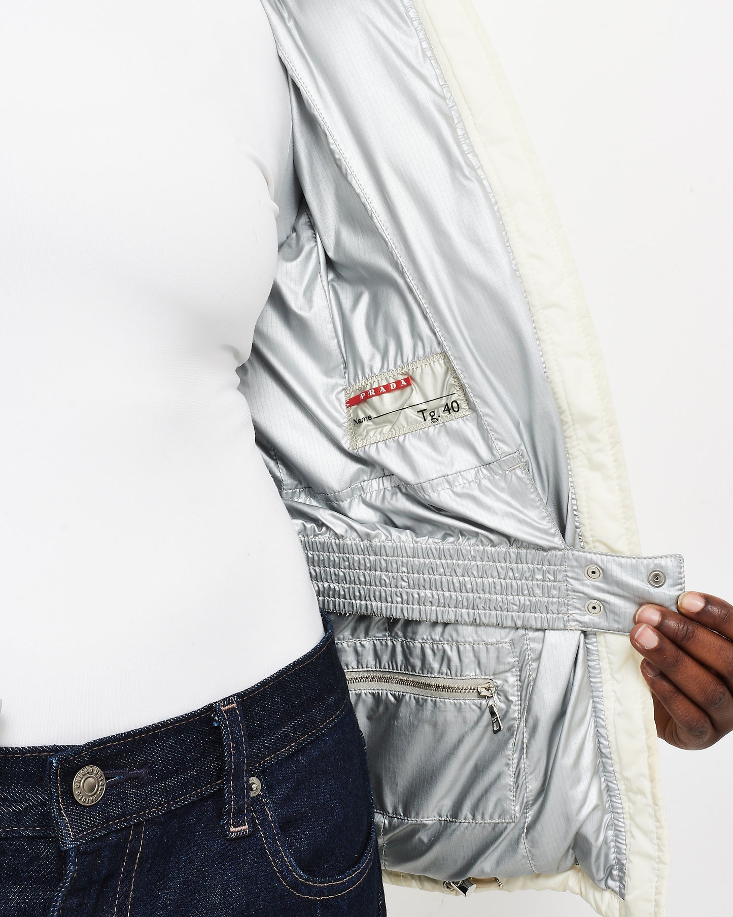 Prada White Down & Fur Hood Ski Jacket - XS