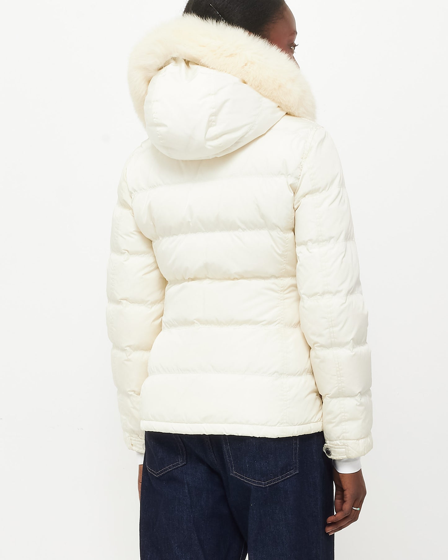 Prada White Down & Fur Hood Ski Jacket - XS