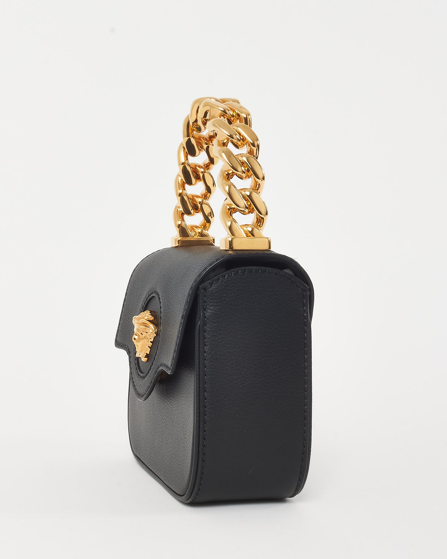 Versace Black Grained Leather Medusa Head Mini Top Handle Bag