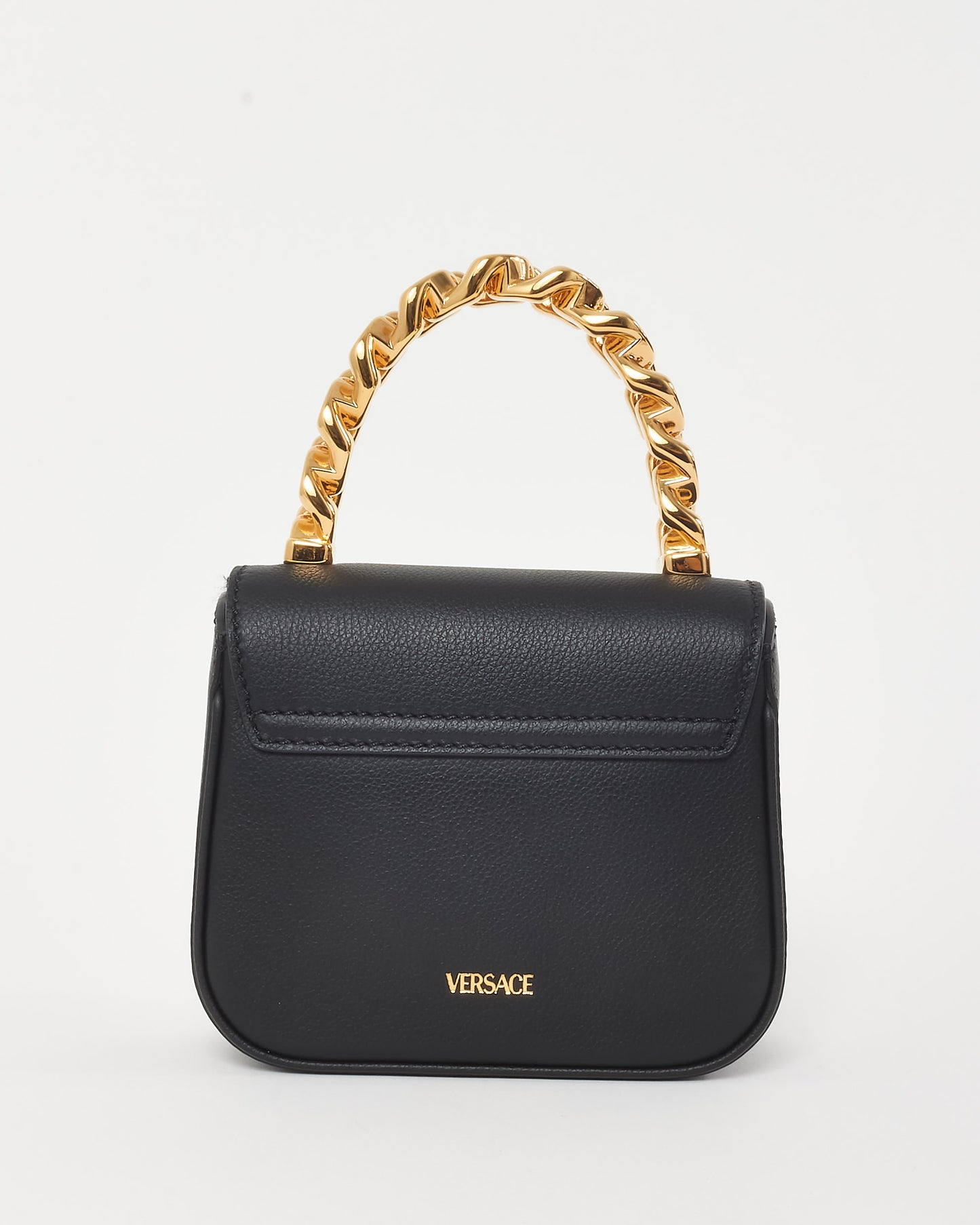 Versace Black Grained Leather Medusa Head Mini Top Handle Bag