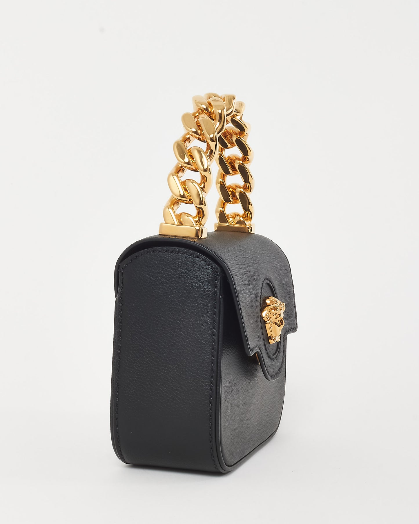 Versace Black Grained Leather Medusa Head Mini Top Handle Bag