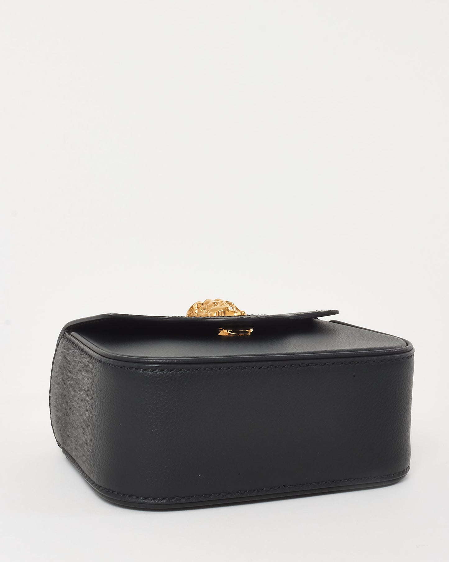 Versace Black Grained Leather Medusa Head Mini Top Handle Bag