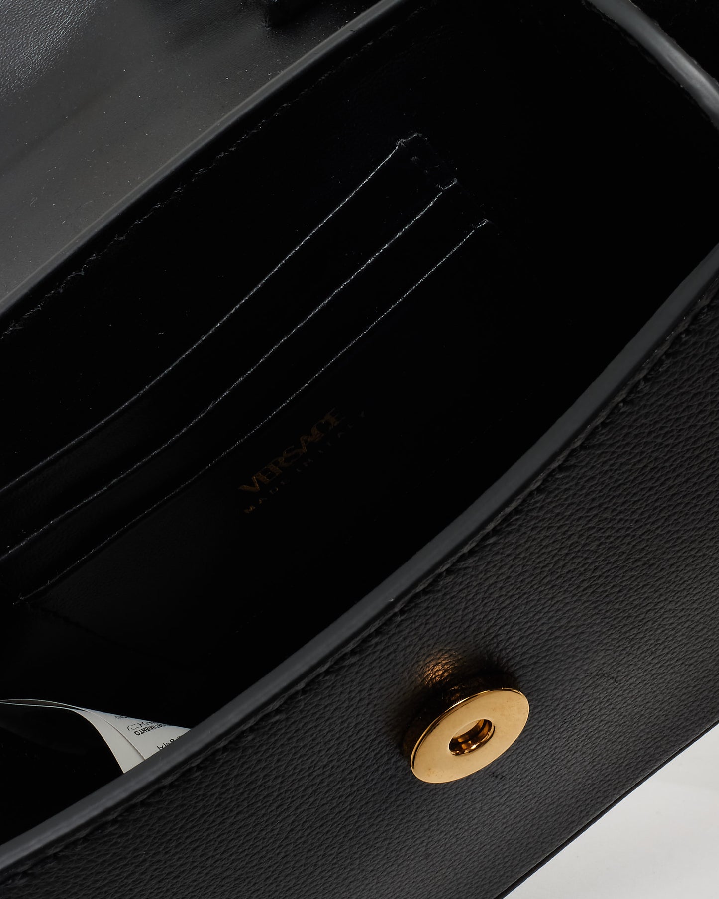 Versace Black Grained Leather Medusa Head Mini Top Handle Bag