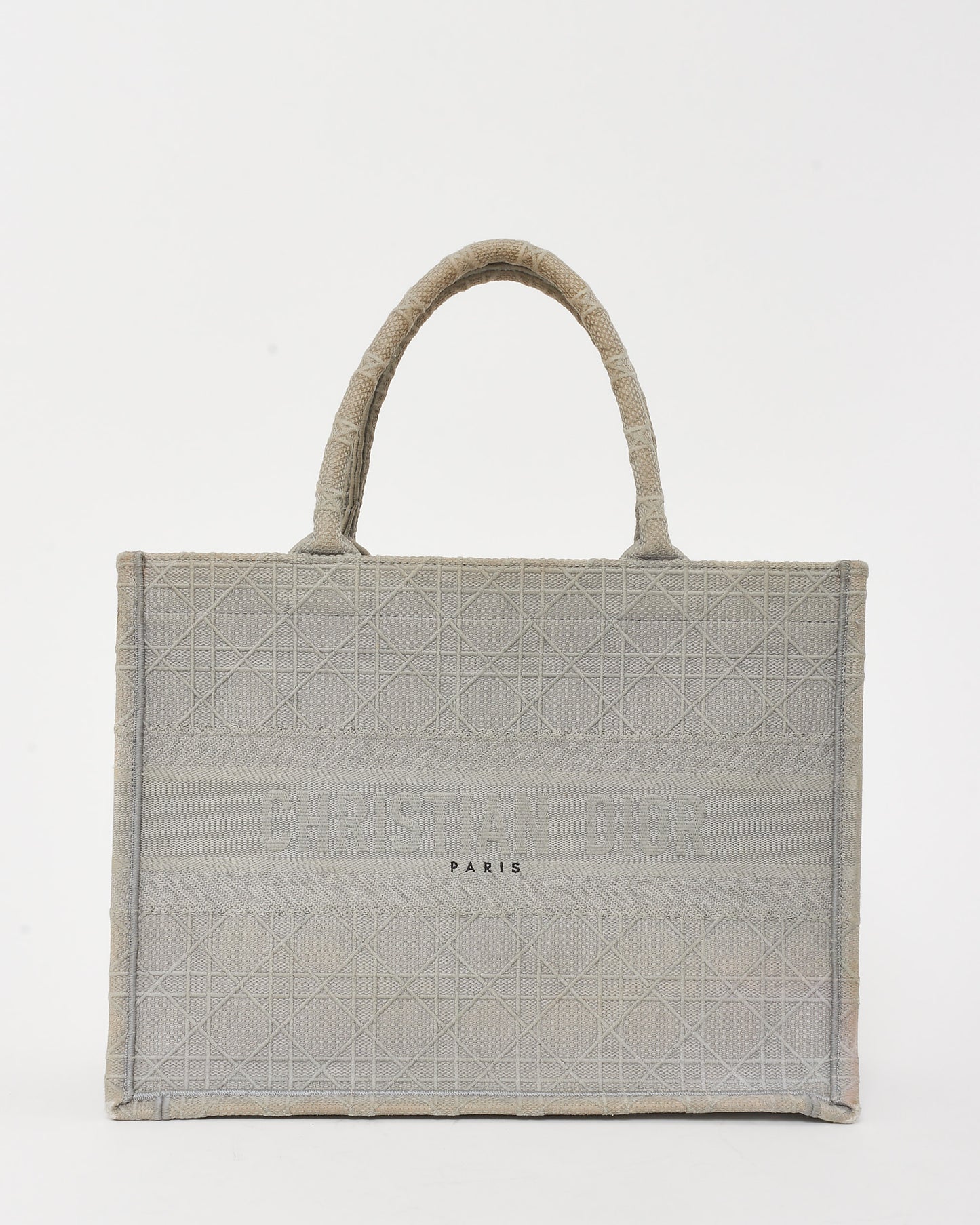 Dior Grey Cannage Embroidered Logo Canvas Medium Book Tote