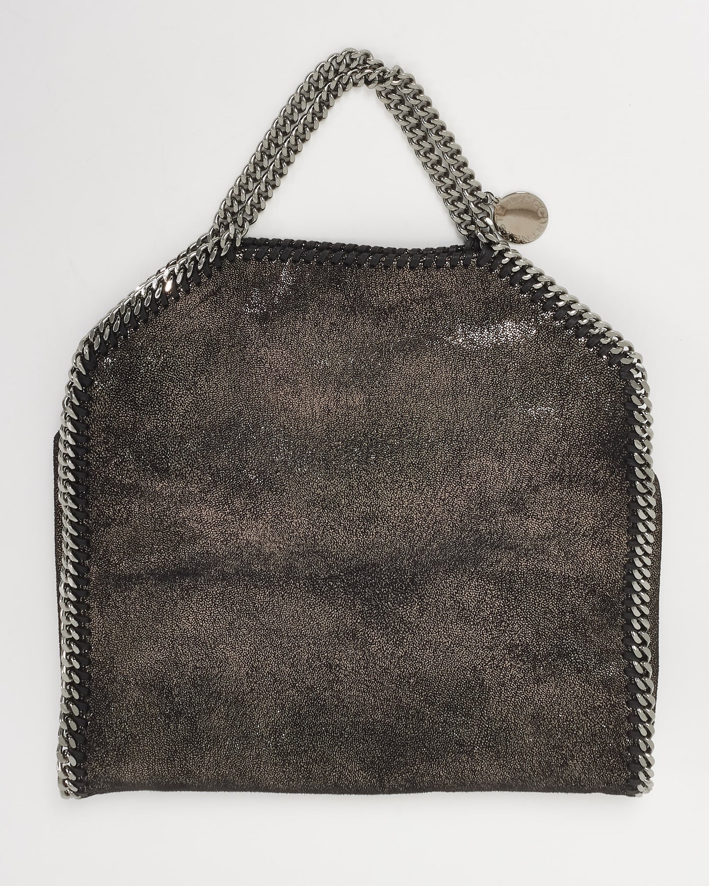 Stella McCartney Metallic Black Vegan Leather Falabella Fold Over Shoulder Bag