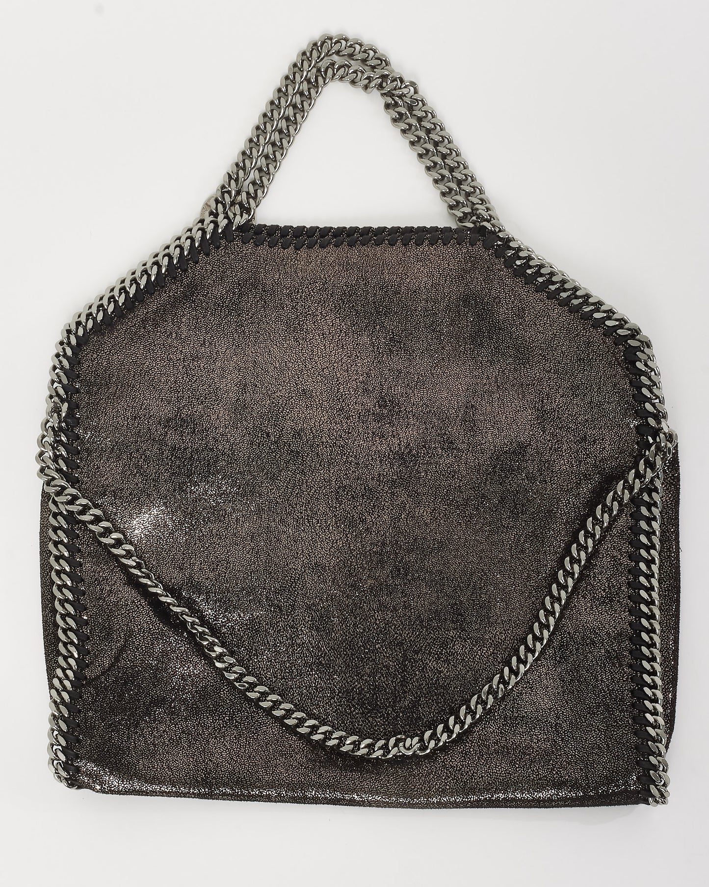 Stella McCartney Metallic Black Vegan Leather Falabella Fold Over Shoulder Bag