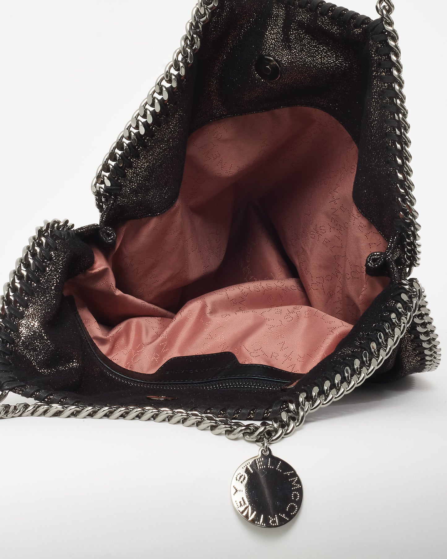 Stella McCartney Metallic Black Vegan Leather Falabella Fold Over Shoulder Bag