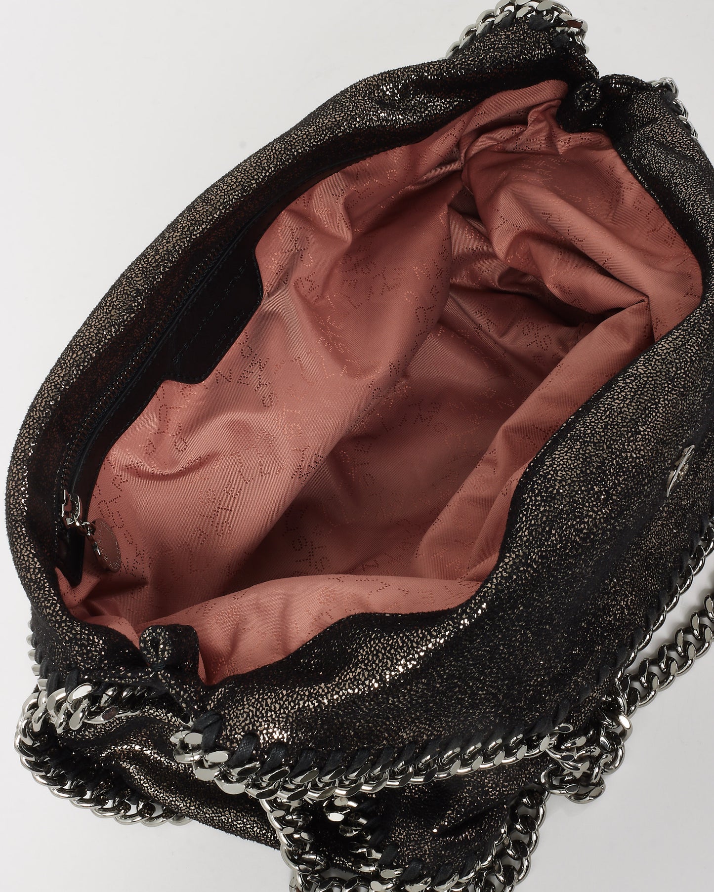 Stella McCartney Metallic Black Vegan Leather Falabella Fold Over Shoulder Bag