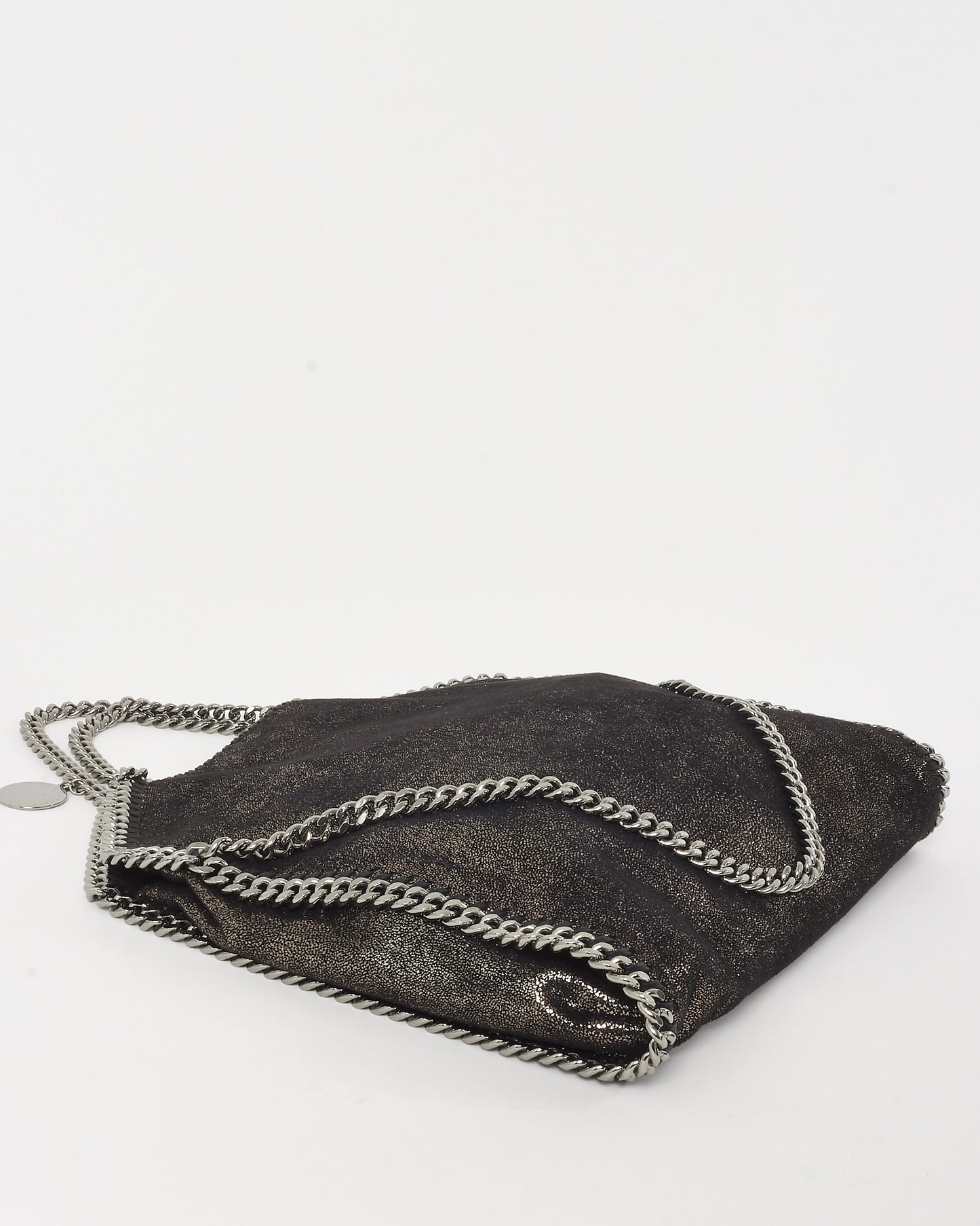 Stella McCartney Metallic Black Vegan Leather Falabella Fold Over Shoulder Bag