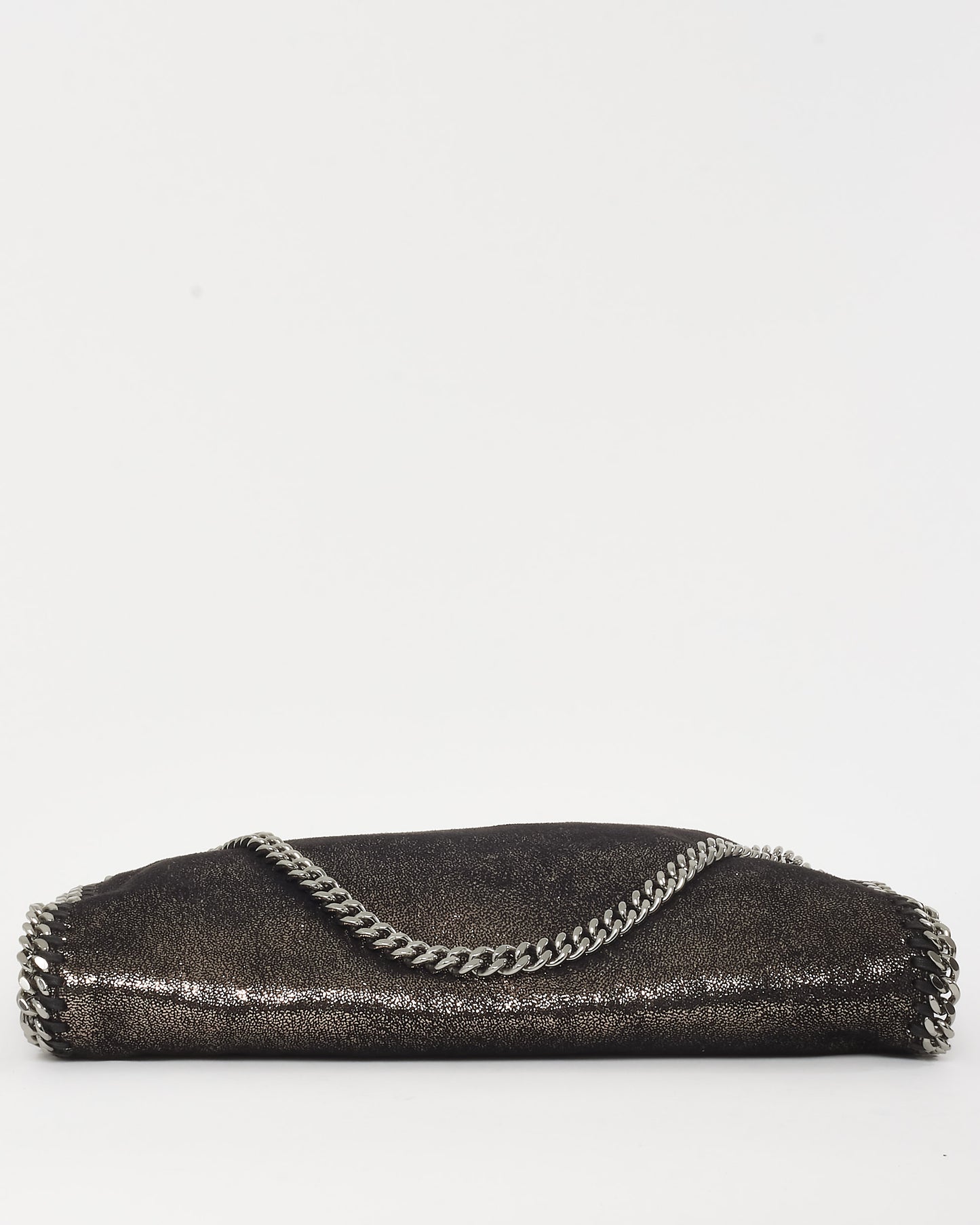 Stella McCartney Metallic Black Vegan Leather Falabella Fold Over Shoulder Bag