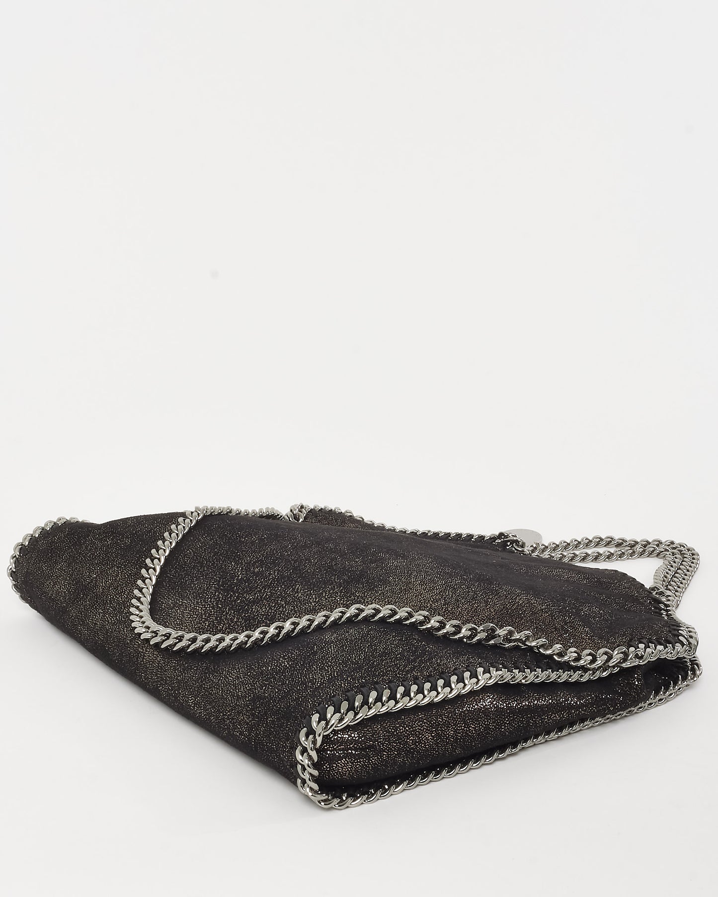Stella McCartney Metallic Black Vegan Leather Falabella Fold Over Shoulder Bag