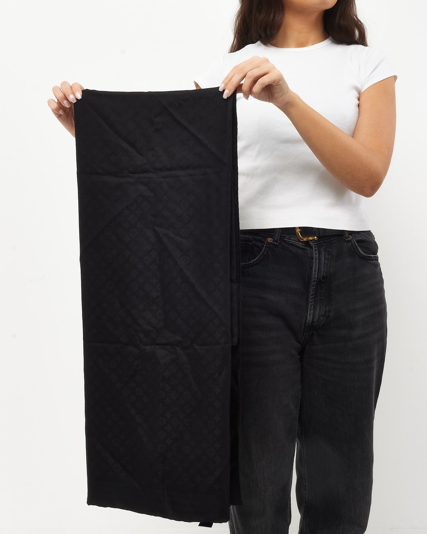 Louis Vuitton Black Monogram Silk/Wool Blend Shawl Scarf