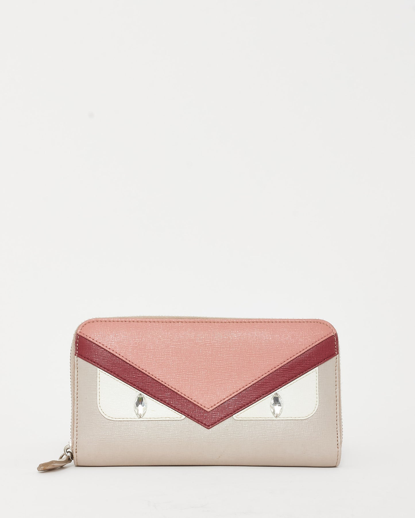 Fendi Beige/Pink/Red Leather Monster Zippy Wallet