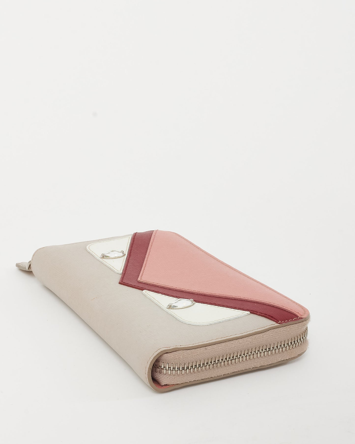 Fendi Beige/Pink/Red Leather Monster Zippy Wallet