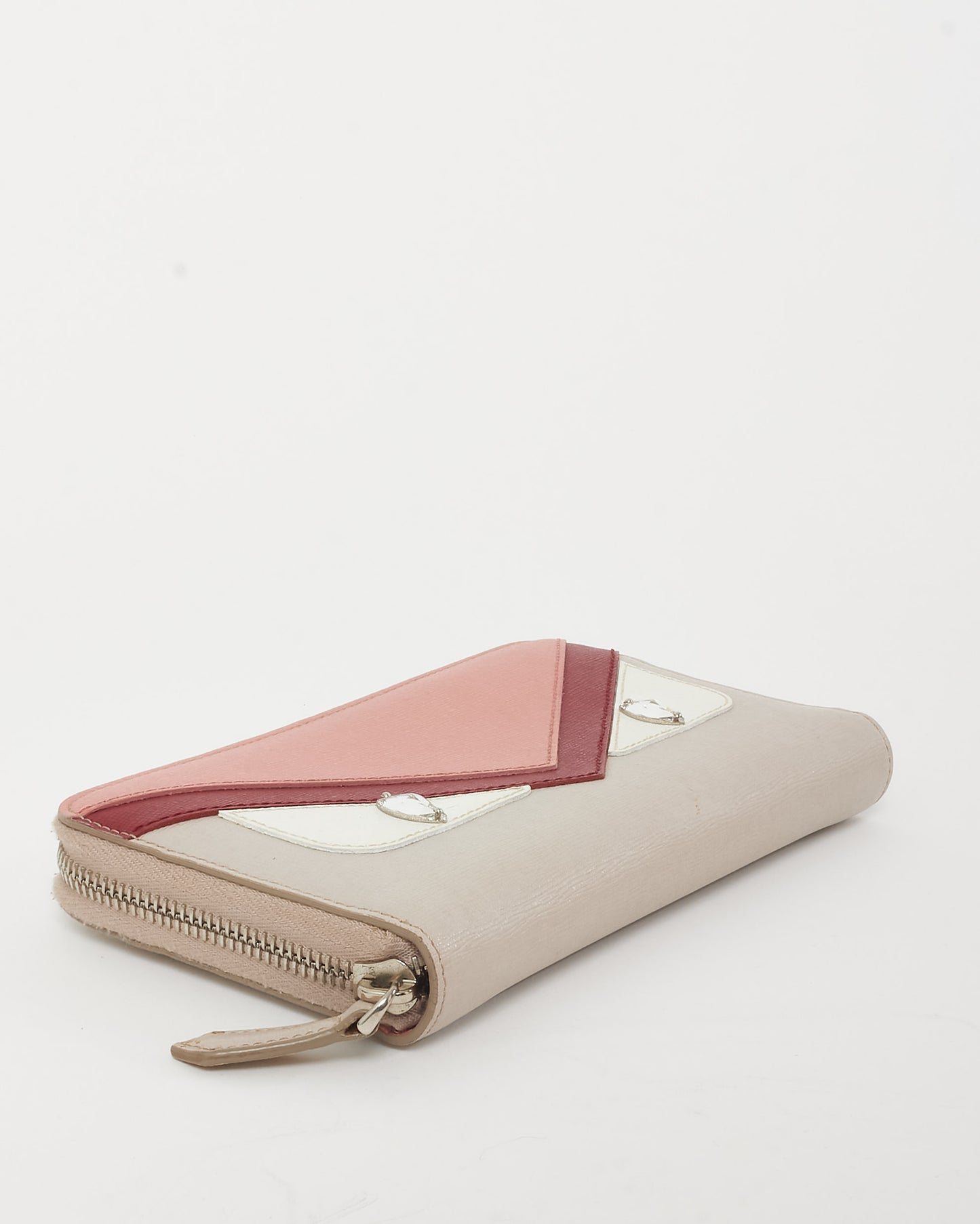 Fendi Beige/Pink/Red Leather Monster Zippy Wallet