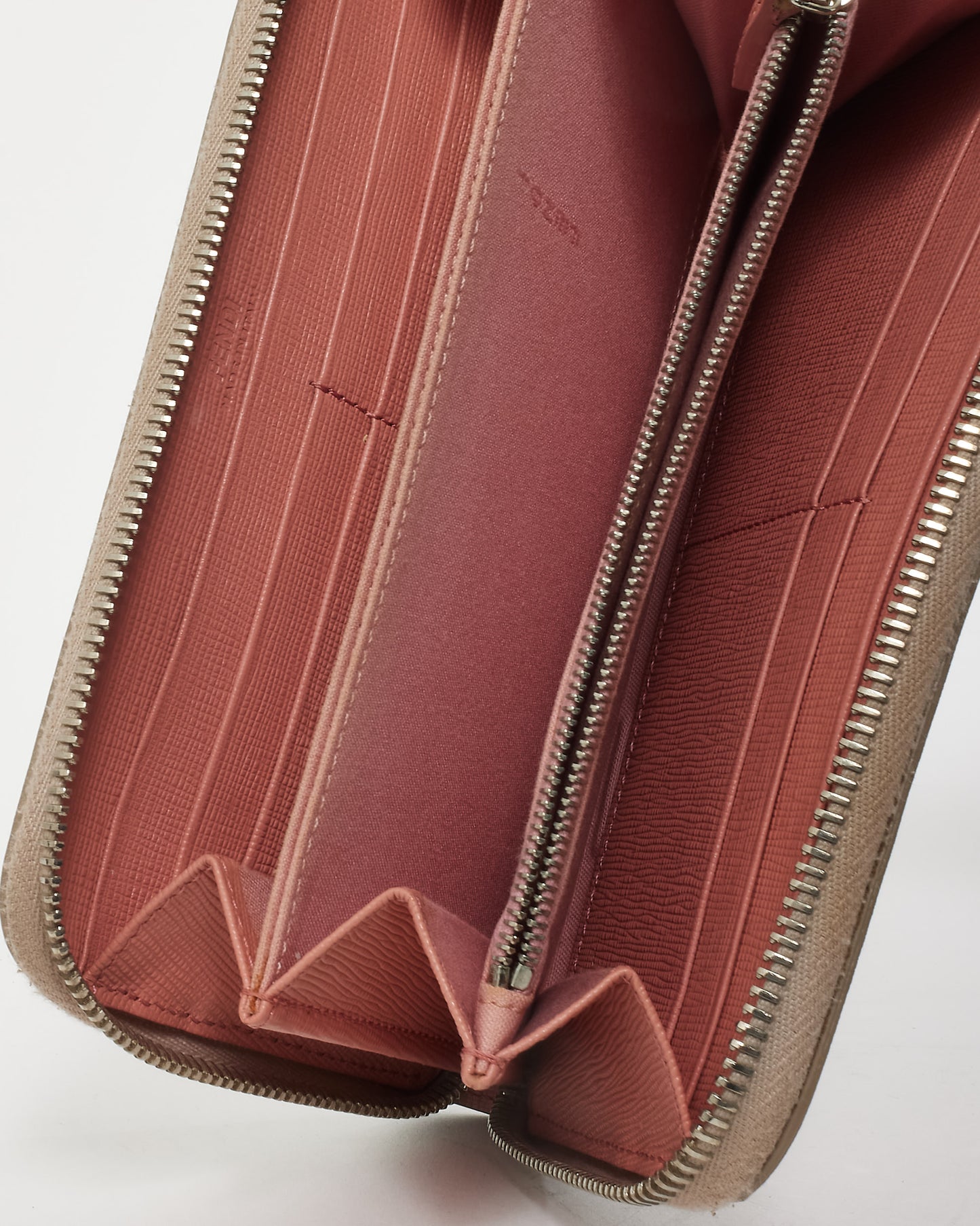 Fendi Beige/Pink/Red Leather Monster Zippy Wallet